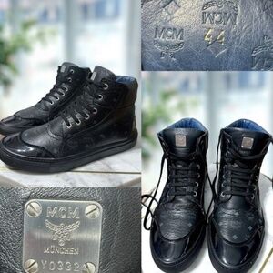 AUTHENTIC MCM Black Leather High Top Vientiane Sneaker Size 44